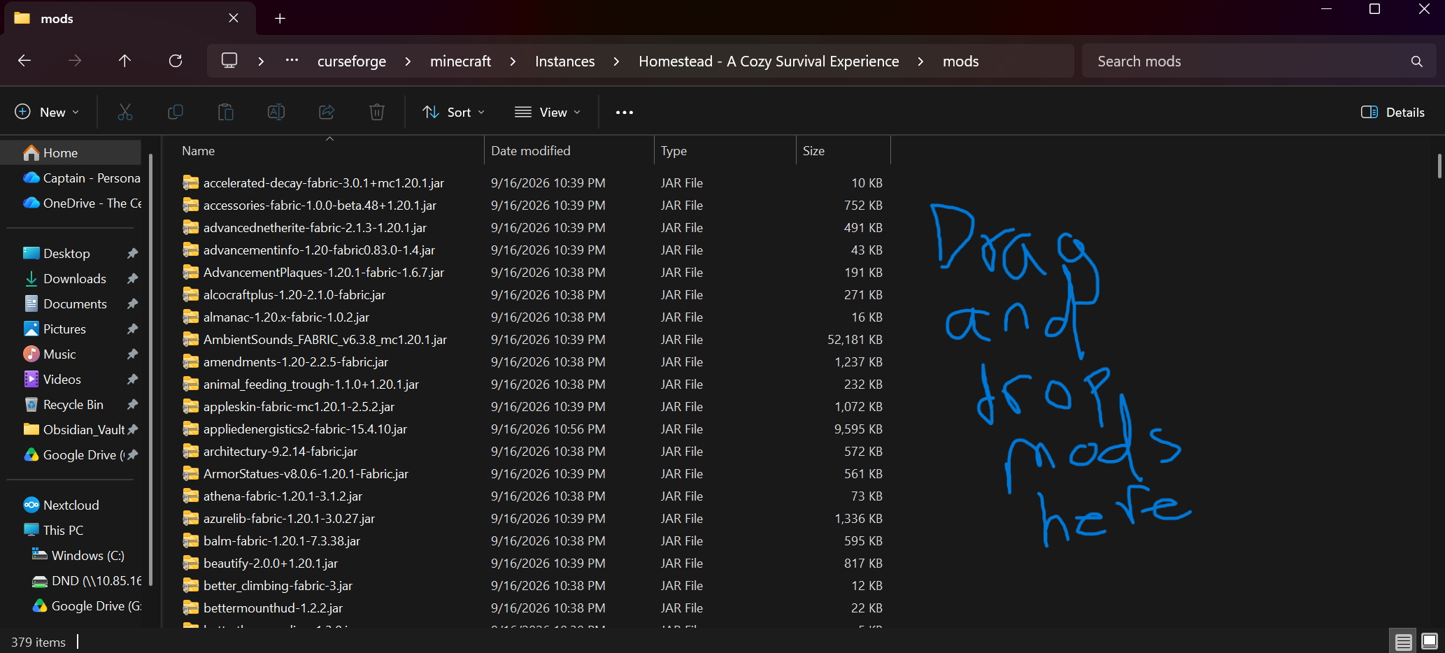 Drag and drop mods here